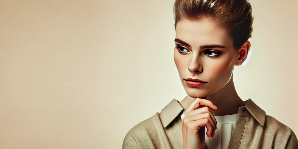 DALL·E 2025-03-07 16.59.37 — A modern young woman with a disappointed and thoughtful expression, set against a light beige background with a soft gradient. She has a stylish, cont DALL·E 2025-03-07 16.59.37 - A modern young woman with a disappointed and thoughtful expression, set against a light beige background with a soft gradient. She has a stylish, cont